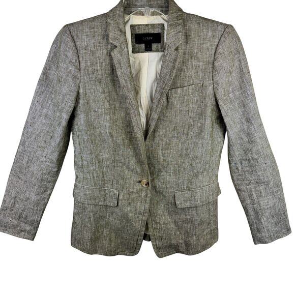 J Crew Blazer Womens Size 2 Linen One Button Brown Jacket Career Work - Picture 1 of 4
